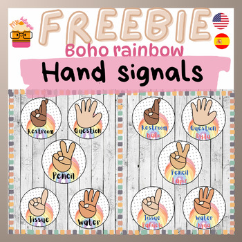 Preview of Multicultural Hand Signal Rainbows | Classroom Management | Bilingual | FREEBIE