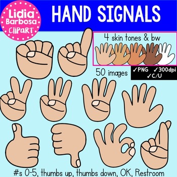 Preview of Hand Signals in Multicultural Skin Tones {Clip Art for Teachers}