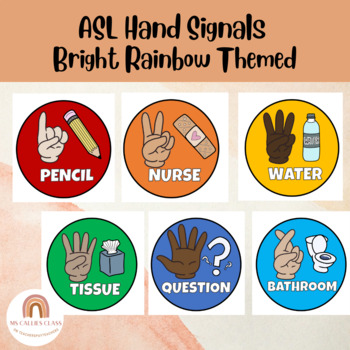 Preview of Multicultural Hand Signals- Rainbow Theme, Classroom Management