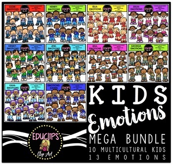 Preview of Multicultural Kids Emotions Clip Art Mega Bundle {Educlips Clipart}