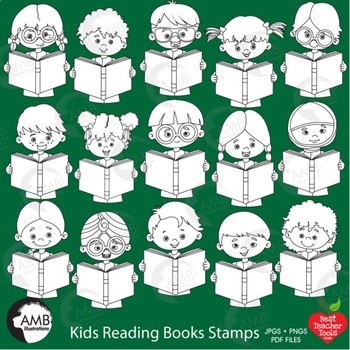 Preview of Multicultural Kids Reading Stamps Clipart, Classroom Digital Stamps, AMB-2307