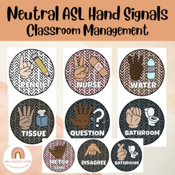 Preview of Multicultural Neutral Toned Hand Signals- Class Management
