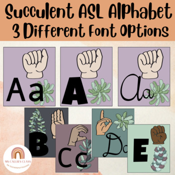 Preview of Multicultural Succulent Themed ASL Alphabet (American Sign Language)