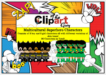 Preview of Multicultural Superhero Clipart Characters Package (96 Images in all)
