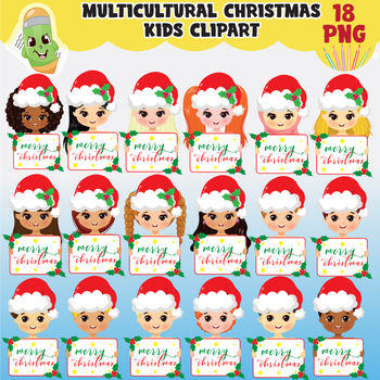 Preview of Multicultural kids holding Christmas board, kids clipart, Xmas, Christmas