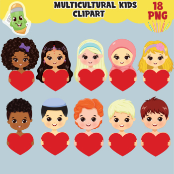 Preview of Multicultural kids holding heart clipart, kids clip art, children of the world