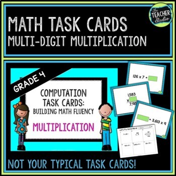 Preview of Multidigit Multiplication Task Cards - Multiplication Practice for Math Fluency