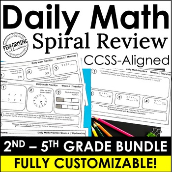 Preview of Multigrade Daily Math Spiral Review for 2nd-5th Grade | Year-Long Math Practice