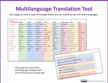Preview of Multilanguage Translation Tool - Google Sheets