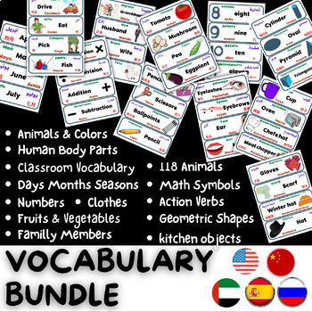 Preview of Multilingual ESL Flashcards Labels English Chinese Arabic Russian Spanish