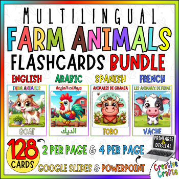 Preview of Multilingual Farm Animals Vocabulary Flashcards Printable & Digital Resources