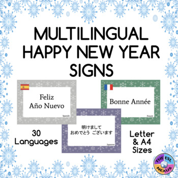 Preview of Multilingual Happy New Year Posters for Classroom Decor: Snowflake Theme