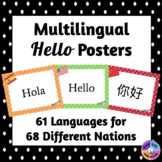 Multilingual Hello Posters for Classroom Decor - Polka Dot Theme