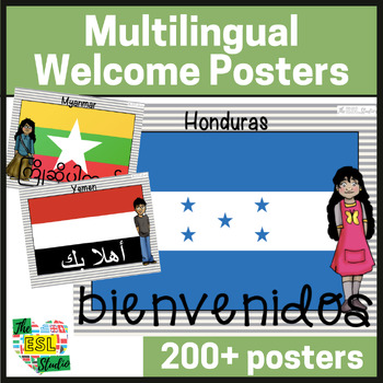 Preview of Multilingual Welcome Posters with Country Flags for ESL & Diverse Classrooms