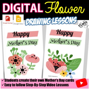 Preview of Multimedia: Card-Digital Drawing Flower Lesson*Google Drawings* Video Tutorial