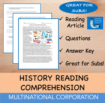 Preview of Multinational Organizations - Reading Comprehension Passage & Questions