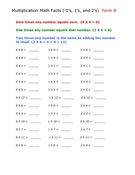 Multiplcation Math Facts Drill Sheets by Sal's Teaching Tools | TpT
