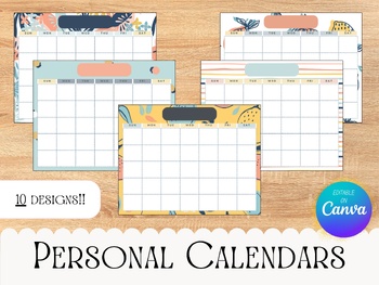 Preview of Multiple Blank Tropical Monthly Calendars, Bright Colored Fruity Patterned Print