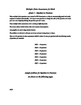 Preview of Multiple Choice Assessments for Math - Grade 5 - Numbers in Fractions