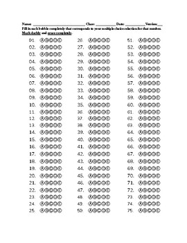Preview of Multiple Choice Bubble Answer Sheet (150 Question A-E) w/ free write area