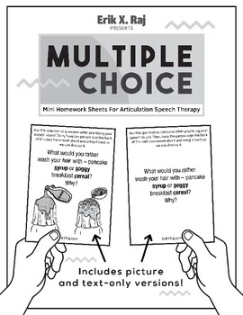 Preview of Multiple Choice Mini Homework Sheets for Articulation Speech Therapy