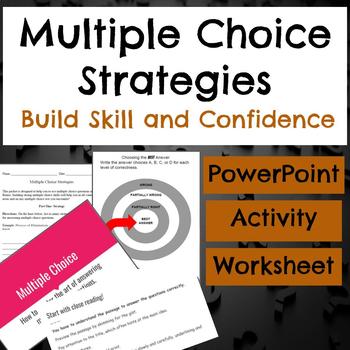 Preview of Multiple Choice Strategies PowerPoint, Worksheet, and Activity for Grades 6-8
