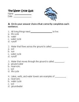 multiple choice water cycle assessment for third grade by
