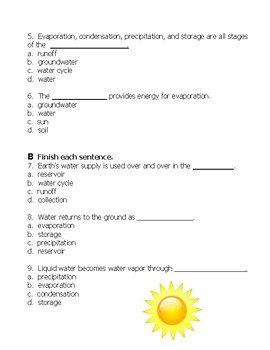 Multiple Choice Water Cycle Assessment for Third Grade by Simply Third