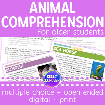 Preview of Multiple Choice and Open Ended Comprehension Activities for Older Students