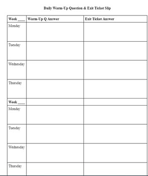 Multiple Days Daily Warm-Up & Exit Ticket Sheet by Young Pup Ag Teacher