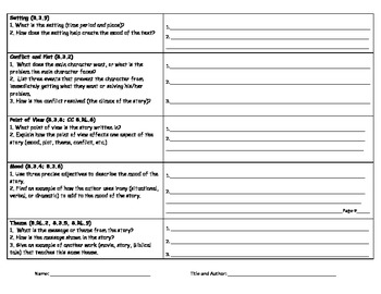 Preview of Multiple Eighth Grade Reading Standards Assessment for ANY short story!