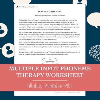 Preview of Multiple Input Phoneme Therapy Worksheet for Aphasia/Apraxia for Speech Therapy