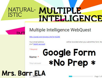 Preview of Multiple Intelligence WebQuest *Google Form* No Prep! *Digital*