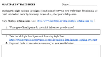 Preview of Multiple Intelligences WebQuest