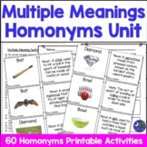Multiple Meaning Words Worksheets Picture Cards and Activities
