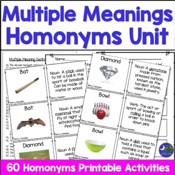 Preview of Multiple Meaning Words Worksheets Picture Cards and Activities