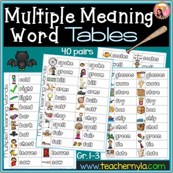 Preview of Multiple Meaning Word List Table