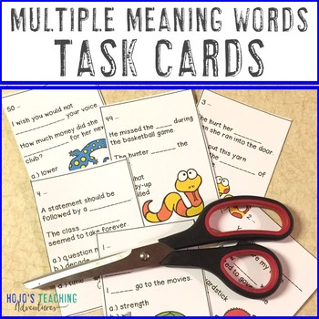 Preview of Multiple Meaning Words Task Cards or Worksheet Alternative: 50 options included