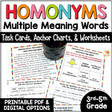 Homonyms Task Cards, Anchor Charts Worksheets Activities: 