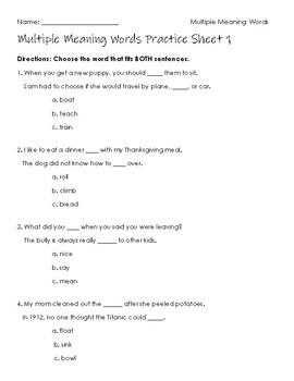 Practice Double Meanings Worksheet - Learning Worksheet With Check