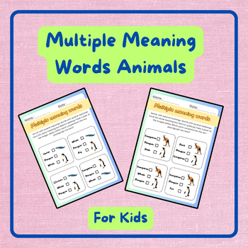 Multiple Meaning Words Animals For Kids by M print art | TPT