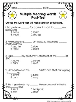 Multiple Meaning Words: Assessments, Games, and Worksheets