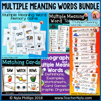Preview of Multiple Meaning Words Bundle: Activities, Worksheets, Cards, Matching Games