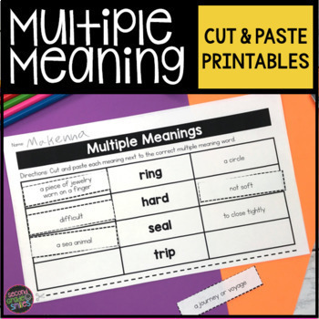 Preview of Multiple Meaning Words Worksheets - Multiple Meaning Cut and Pastes - Homonyms