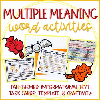 Preview of Multiple Meaning Words: Fall Activities, Task Cards, Bats Informational Text
