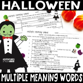 Preview of Multiple Meaning Words Halloween Themed Worksheets