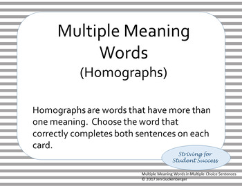 Preview of Multiple Meaning Words (Homographs) in Sentences.