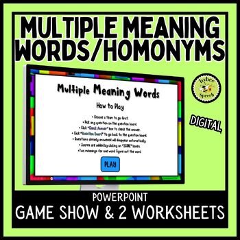 Preview of Multiple Meaning Words Homonyms Game Show Powerpoint Activity and Worksheets