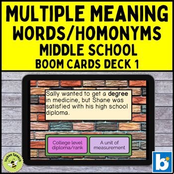 Preview of Multiple Meaning Words Homonyms Middle School Deck 1 Boom Cards