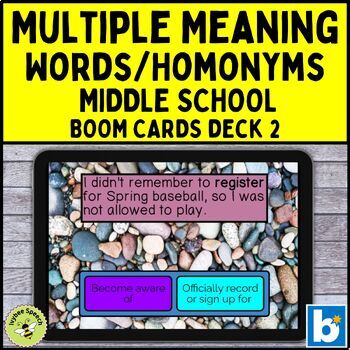 Preview of Multiple Meaning Words Homonyms Middle School Deck 2 Boom Cards